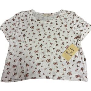 Live To Be Spoiled Floral Ribbed Soft Crop Top Babydoll Tee Women’s Size XL